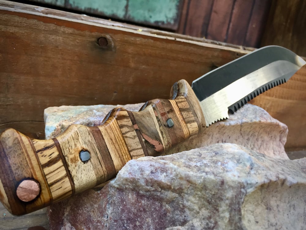 Image of Double edge wood stacked handle knife