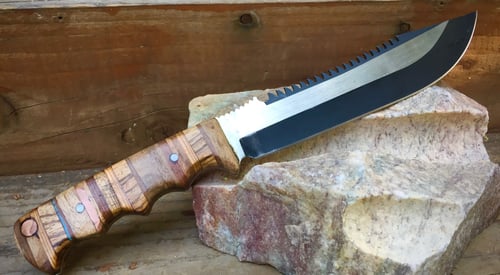 Image of Double edge wood stacked handle knife