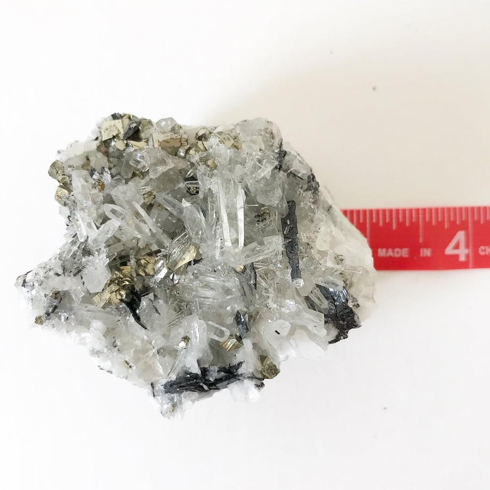 Image of Quartz/Pyrite no.93 Vintau Brass Stand Pairing