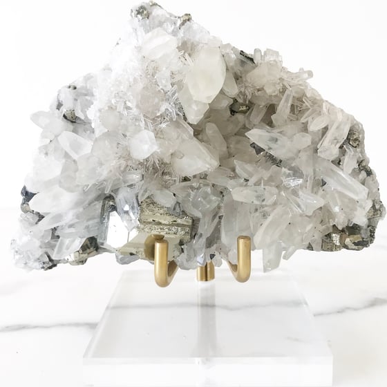 Image of Quartz/Pyrite no.96 + Lucite and Brass Stand Pairing