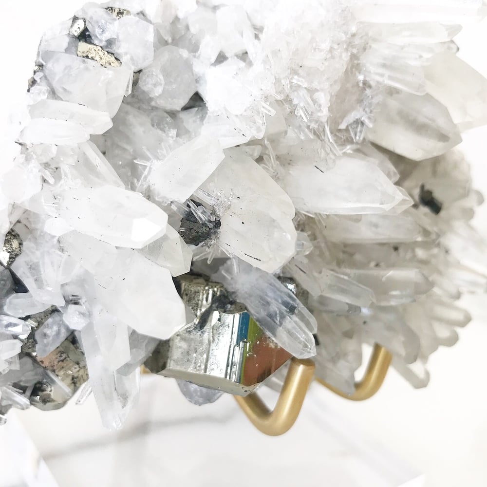 Image of Quartz/Pyrite no.96 + Lucite and Brass Stand Pairing