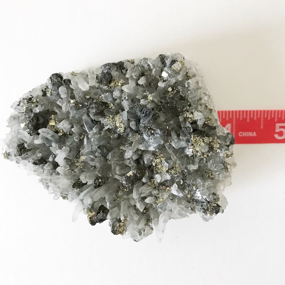 Image of Quartz/Pyrite no.49 + Lucite and Brass Stand Pairing