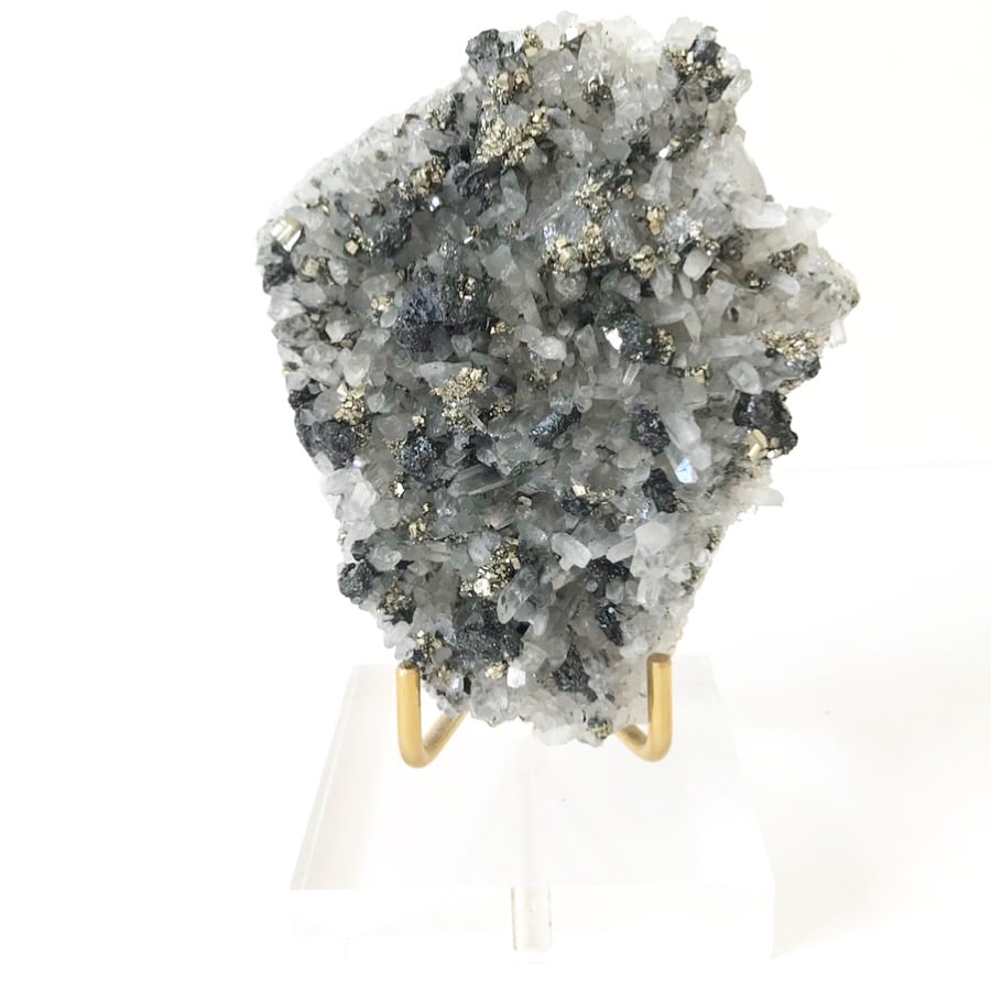 Image of Quartz/Pyrite no.49 + Lucite and Brass Stand Pairing