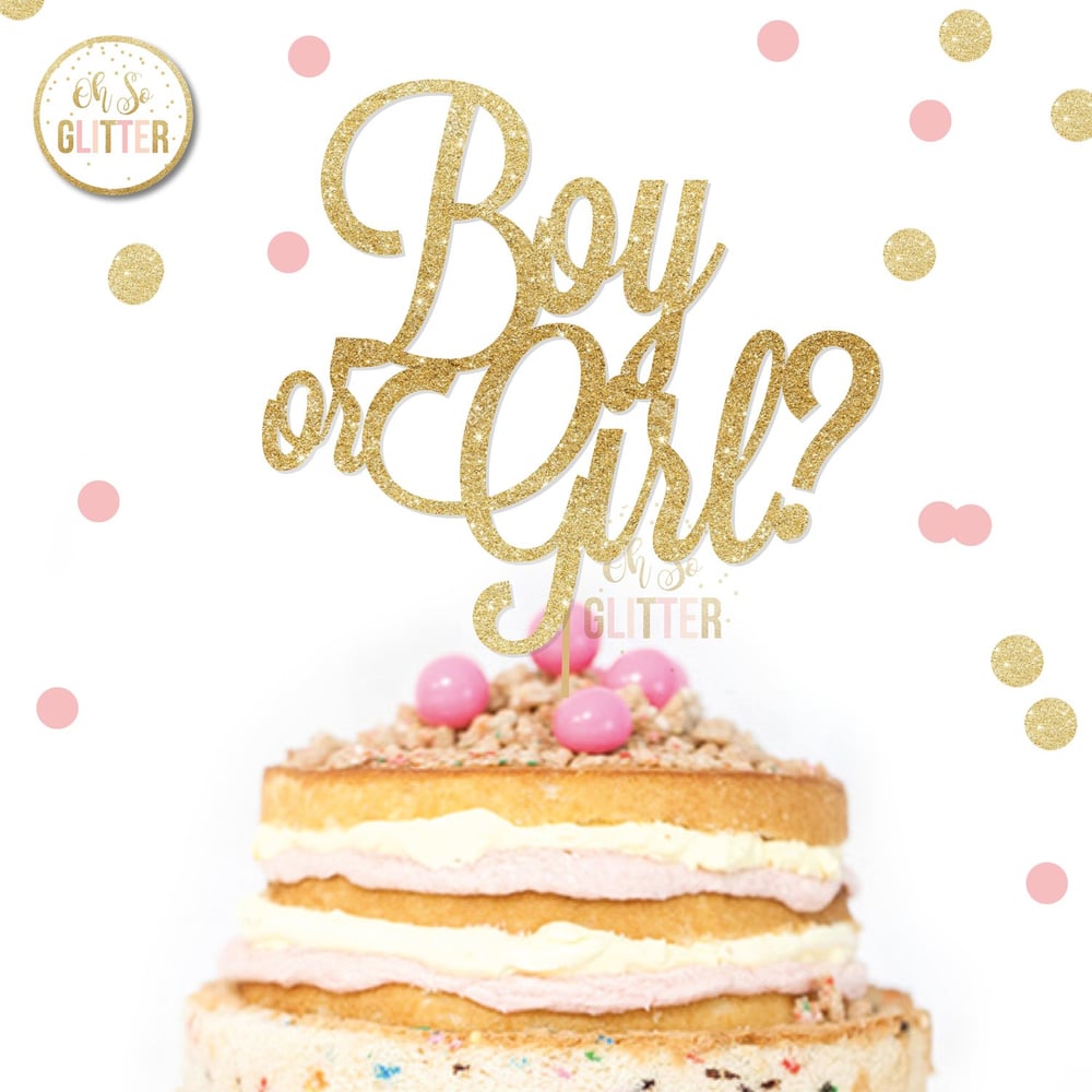 gender reveal cake topper, baby shower glitter He She Cake boy or girl bow  beau