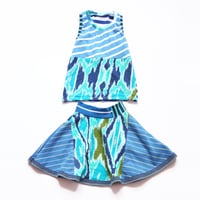 Image 1 of isabella ikat 4/5 blue stripe skirt set courtneycourtney blues striped matching tank sleeveless