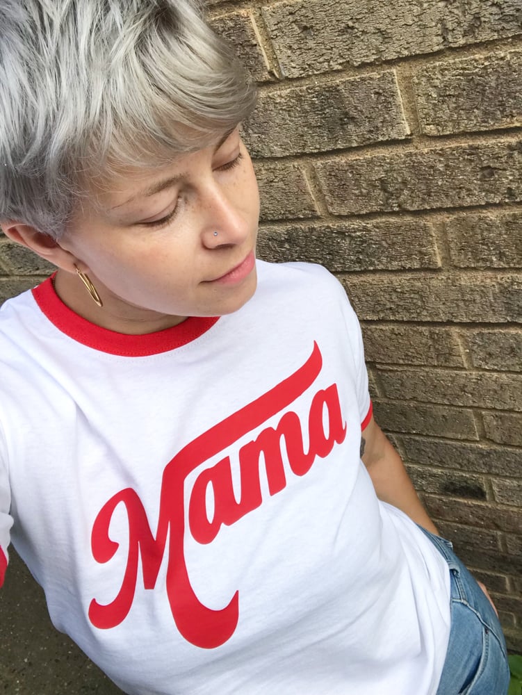 Image of Red and white retro styled mama tee/baba grow