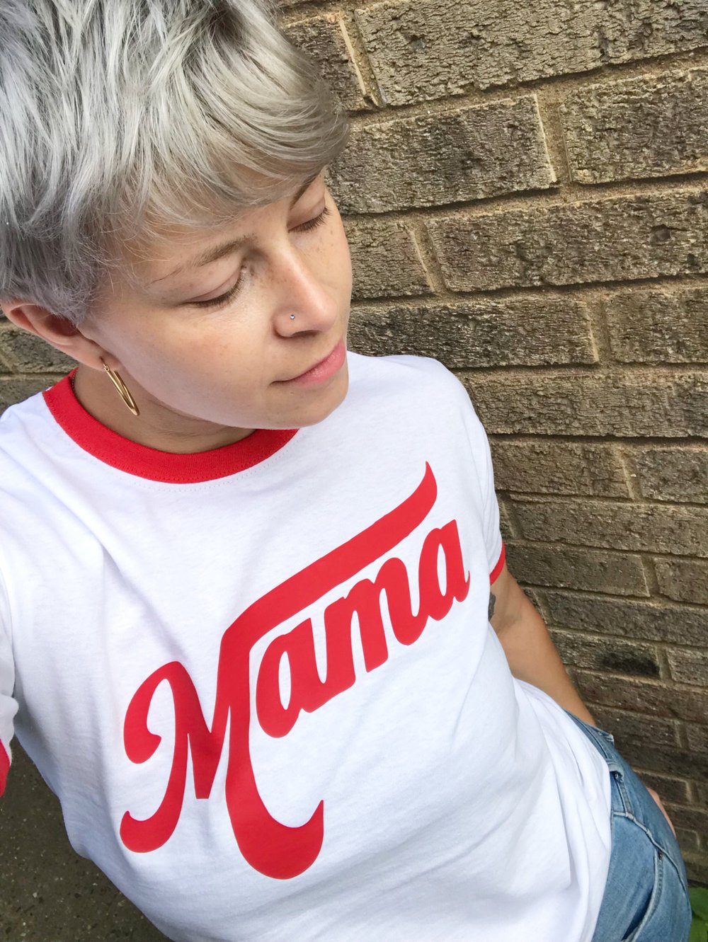 Image of Red and white retro styled mama tee