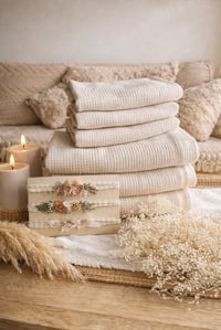 Image 1 of fond + wrap + bandeau beige naturel texturé 