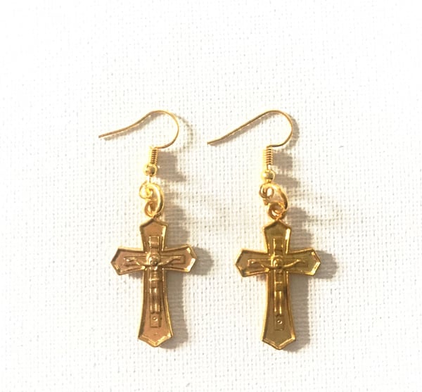 Image of FARAH Gold Cross Earrings