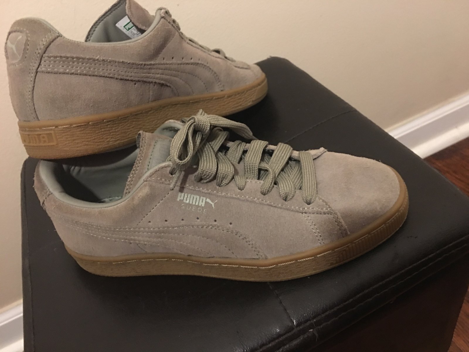 olive green puma sneakers