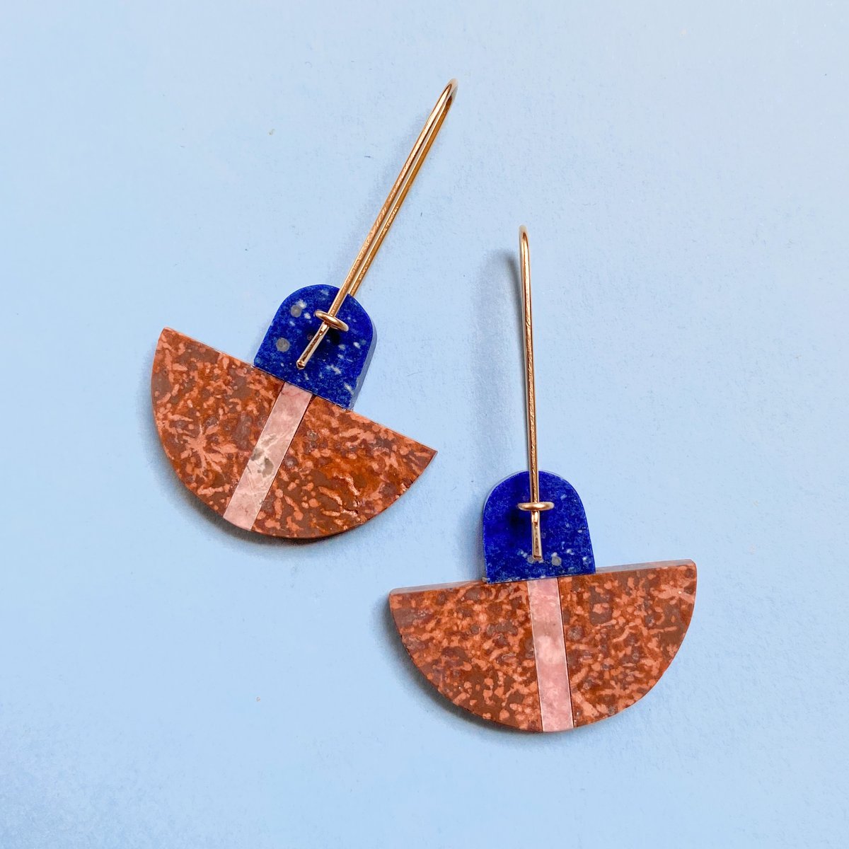 Image of Lapis, Rhyolite & Rhodonite Earrings