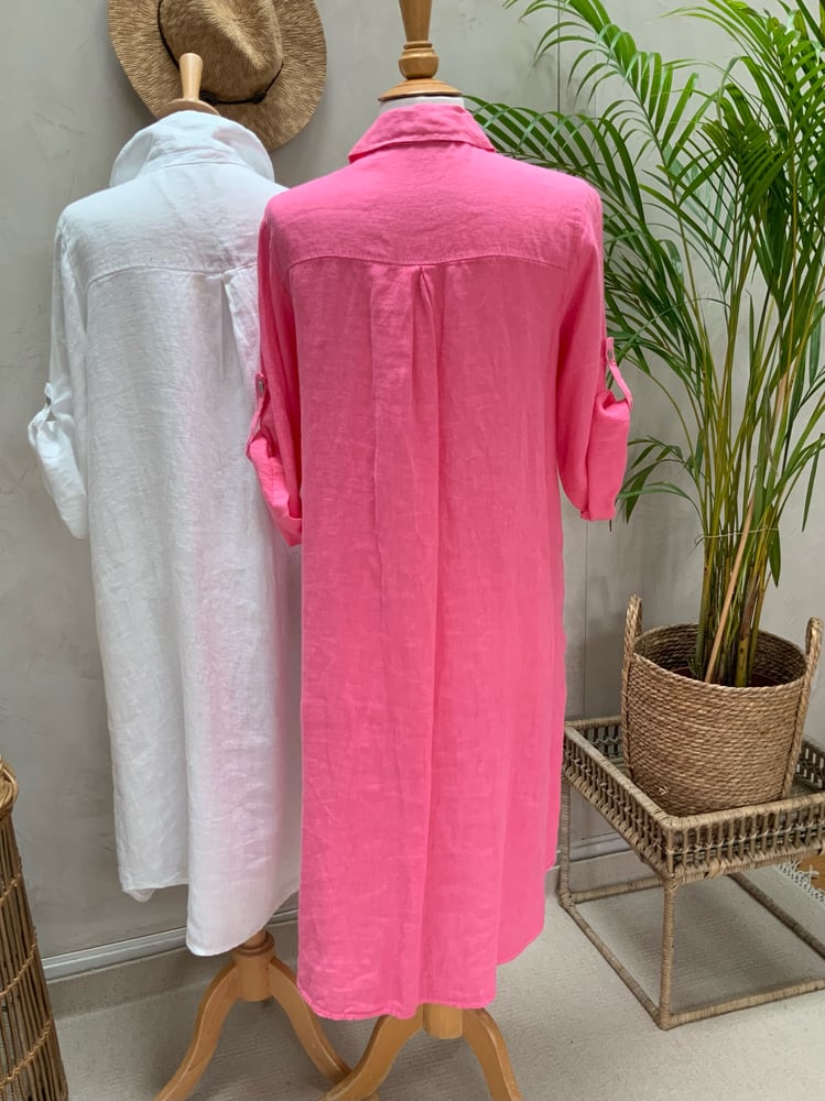 Image of Robe chemisier en Lin Summer Rose Clair