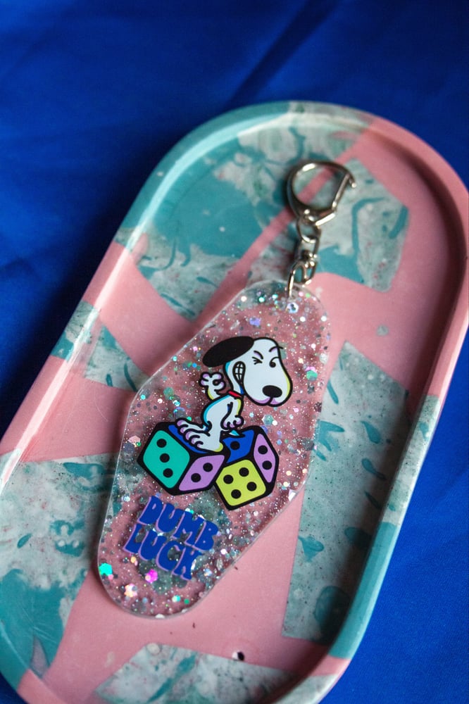 Image of Dumb Luck Spoopy Dog Glitter Motel Key Tag