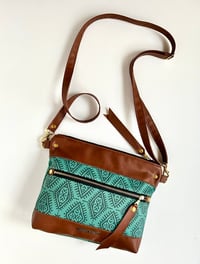 Image 1 of Teal boho crossbody with exterior pocket