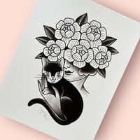 Lady & Cat Print