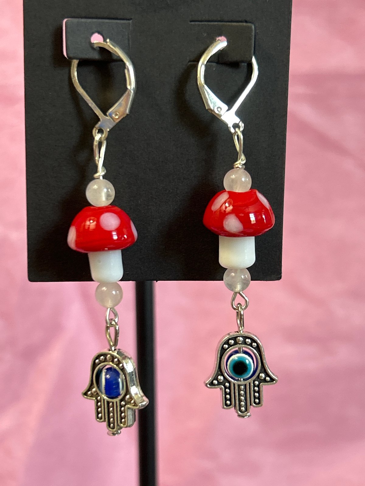 Image of Rose Quartz Mushroom Earrings 