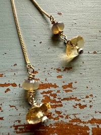 Image 2 of 14k yellow gold threader earrings with opals and citrine