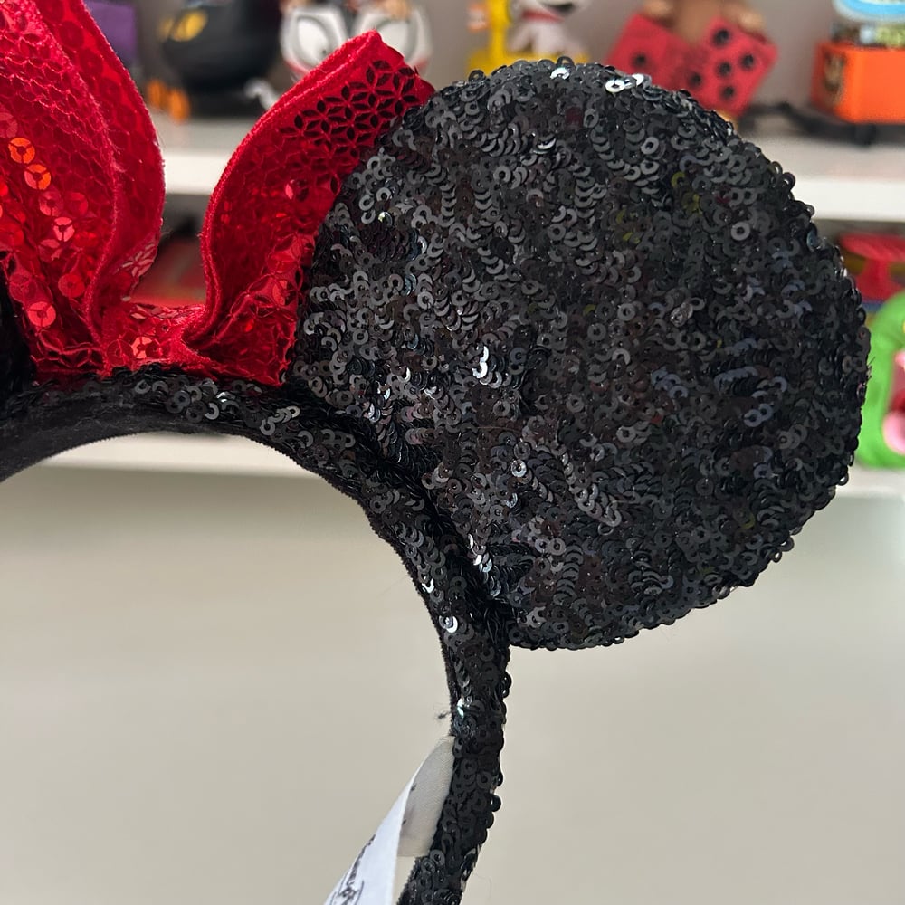 Image of SERRE TETE DISNEY MINNIE SEQUINS ROUGE NOIR