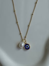 Image 3 of Dark Blue Evil Eye Pearl Necklace 