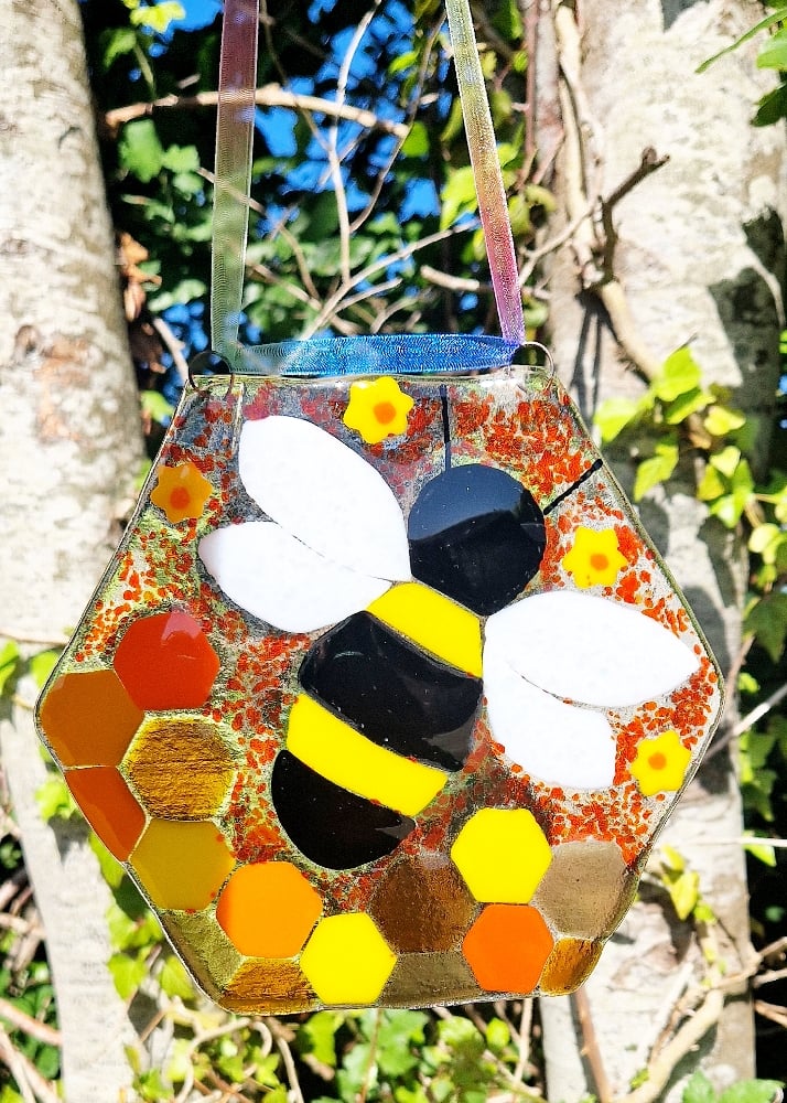 Image of Fused Glass Honeycomb Bee Panel (smooth)