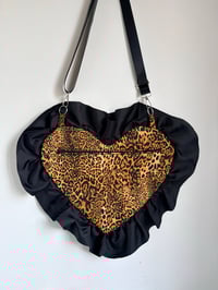 Image 3 of Leopard Print Heart Sling Bag – Handmade Quilted Statement Bag with Satin Ruffle