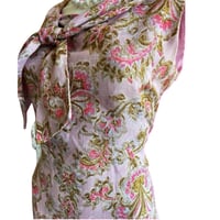 Image 3 of 1950's Pale Pink Whimsical Paisley Wiggle Dress with Peter Pan Collar Style Neck Tie