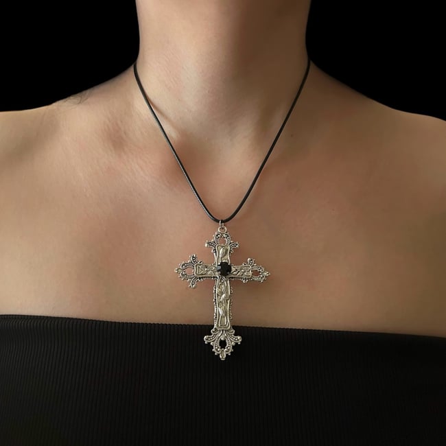 goth cross cord necklace 