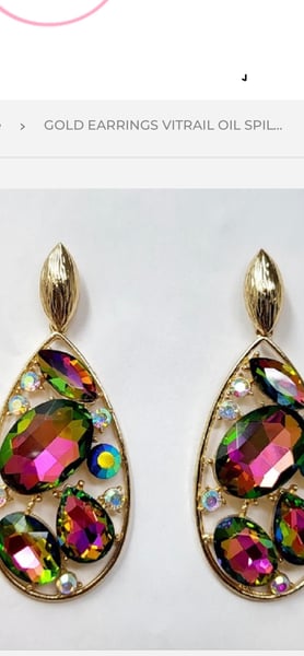 Image of  GOLD EARRINGS VITRAIL OIL SPILL STONES