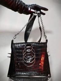 Image 3 of  BLACK VINYL GATOR| SHOULDER CHAINED SPIKE PURSE| 