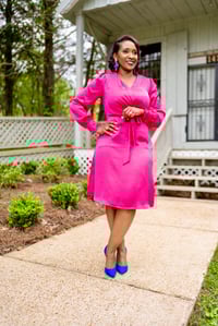 Image 1 of Satin Wrap Dress w/Belt