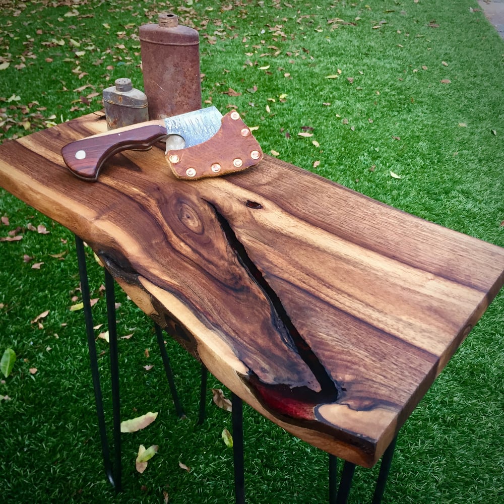 Image of Claro walnut wood/ red resin side table