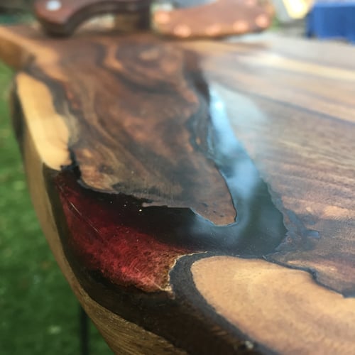 Image of Claro walnut wood/ red resin side table