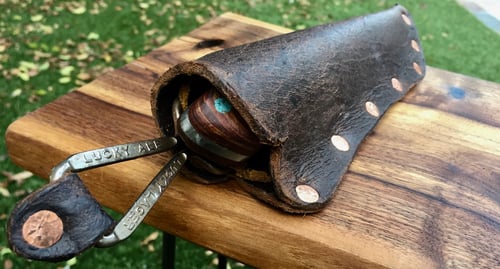 Image of Damascus forged steel knife with black walnut scales