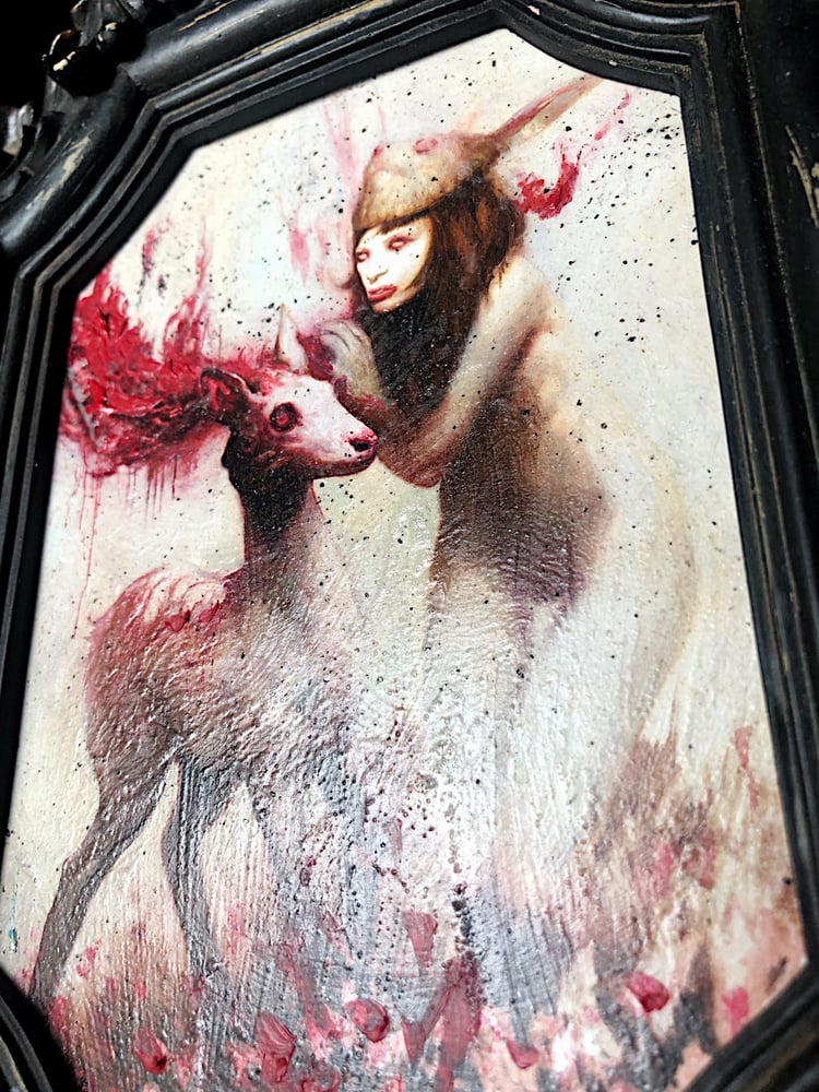 Image of 'ALBINO BUNNY GIRL' [ Unique Print - { 1/1 } ] Hand Embellished Museum Archival Print
