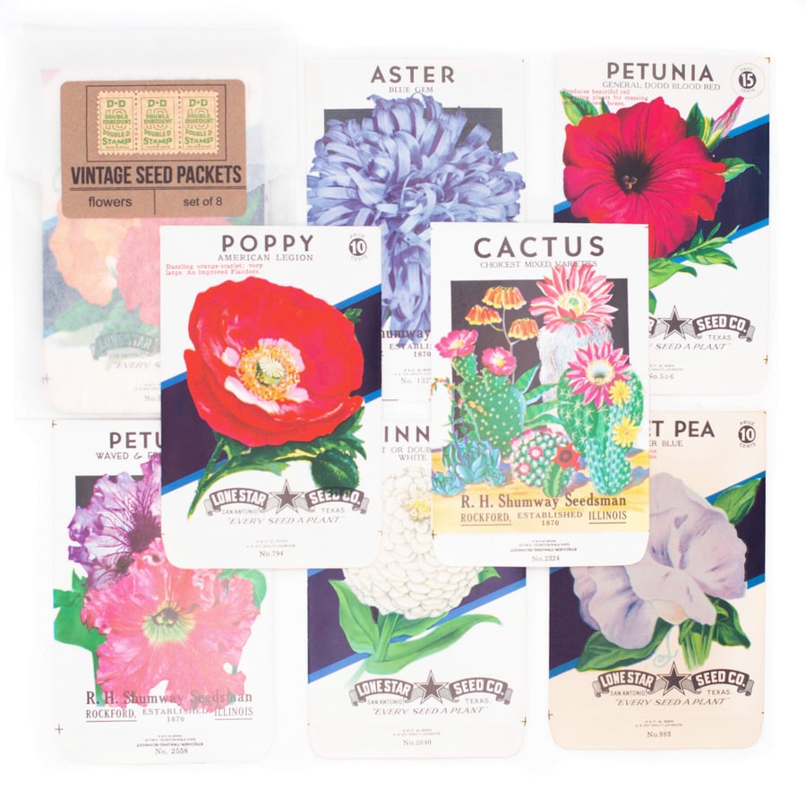 Image of Vintage Flower Seed Packets, No. 2 - Set of 8