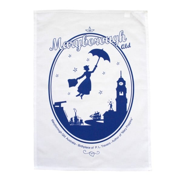 Image of Maryborough Qld. Mary Poppins Themed Souvenir Cotton Tea Towel (Red Only)