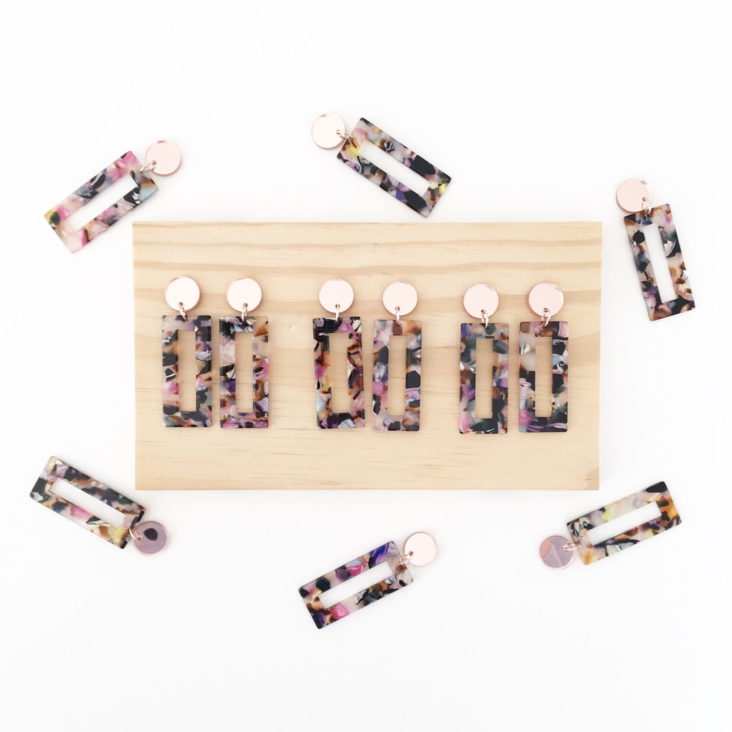 Image of Rose Gold Rainbow Dangle Earrings