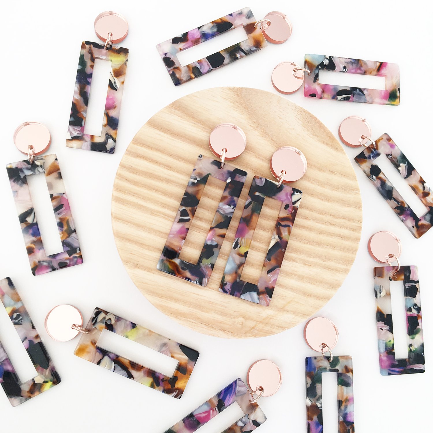 Image of Rose Gold Rainbow Dangle Earrings