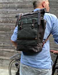 Image 2 of Convertible backpack into bike pannier / bicycle bag in waxed canvas / bike accessories