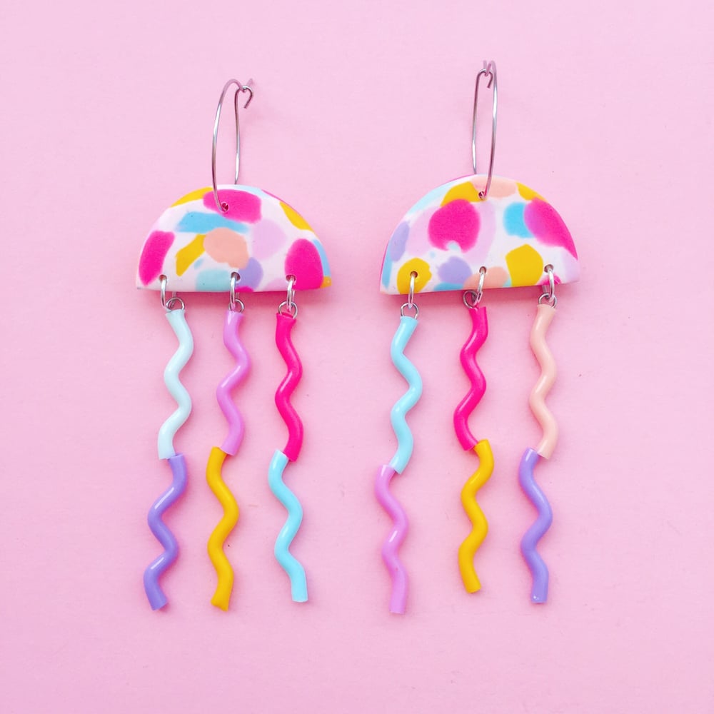 Image of Neon pink Confetti jellyfish earrings 