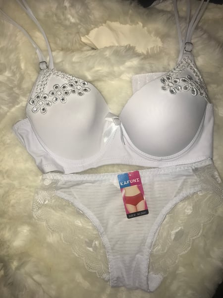 Image of White Lace and Glitter Bra and Pantie set