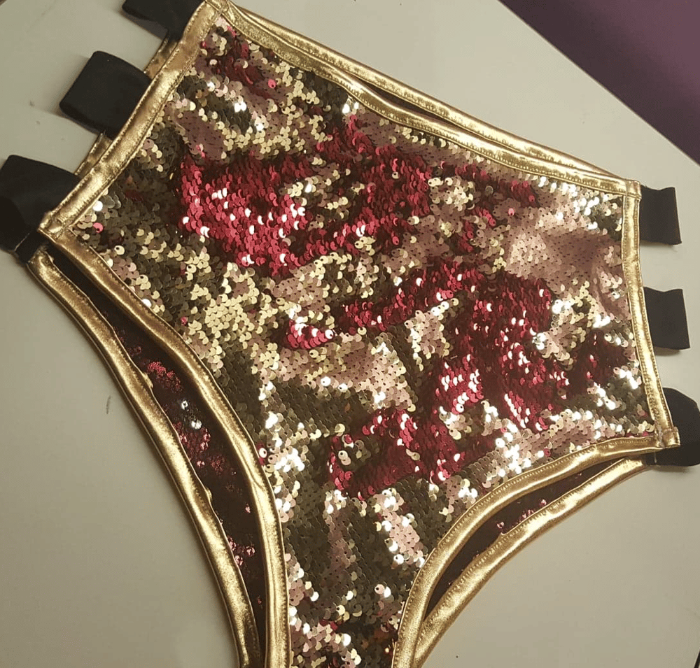 Image of Sequin High Waisted Booty Shorts with Side Straps