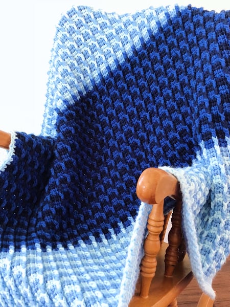 Image of Blue tunisian crochet baby blanket