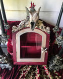 Garnet & Red Aura Quartz - Goat Skull, Glass, Curio Display Cabinet.