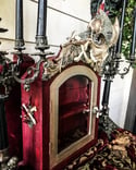 Garnet & Red Aura Quartz - Goat Skull, Glass, Curio Display Cabinet.