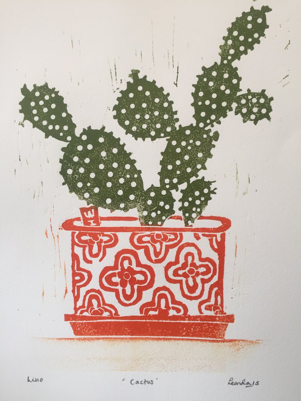 Image of ' Cactus ' Screen Print  (orange) (brown) (pink)