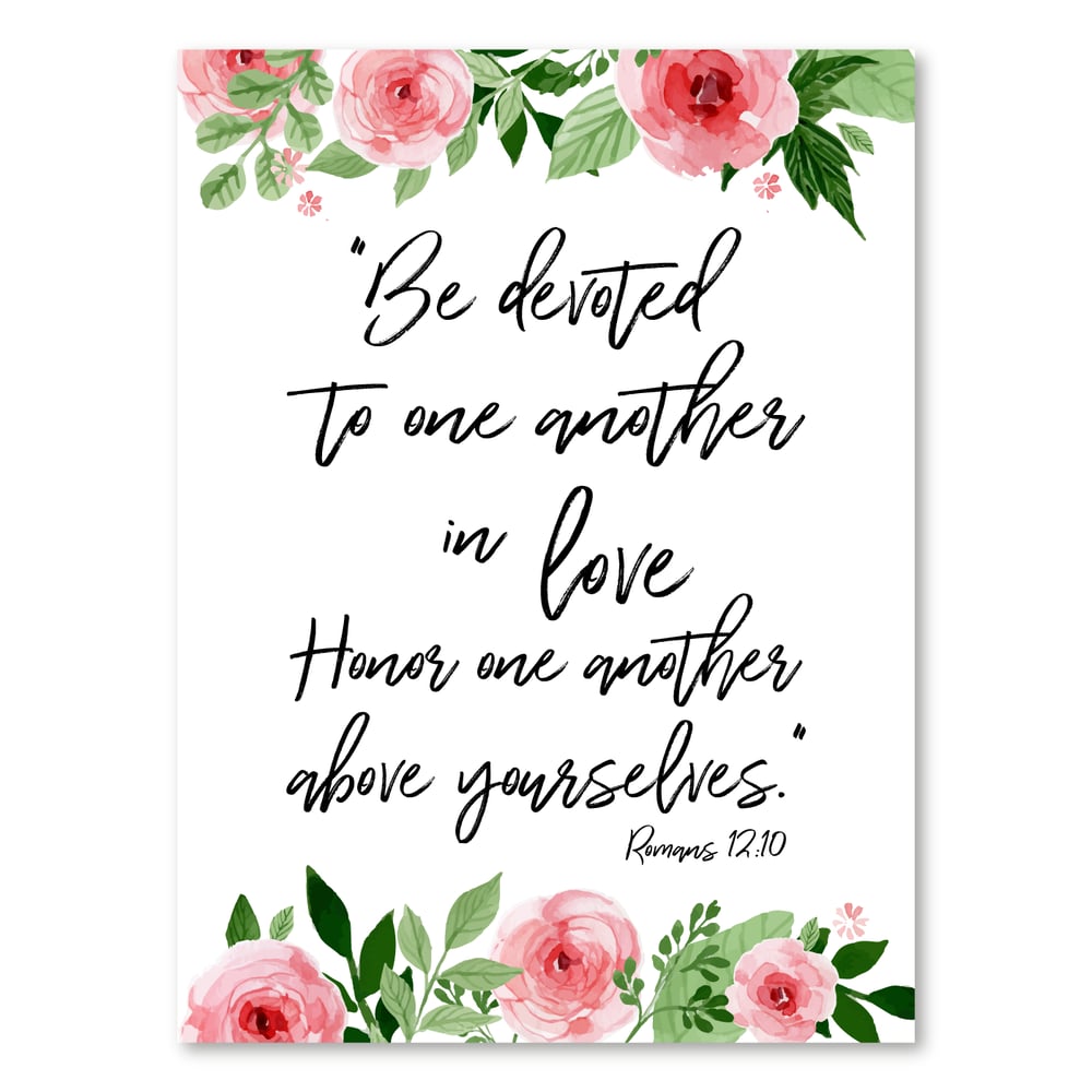 Image of Be devoted to one another - Romans 12:10 Bible verse print, 30x40cm