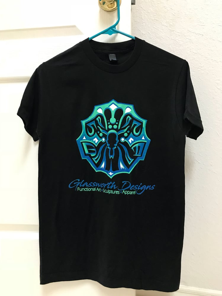 Image of Blue/Green/White on Black T-Shirt designed by Anthony V DiMizio