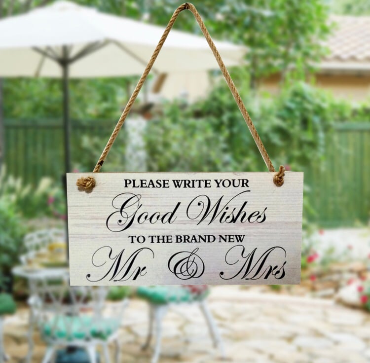 Image of Good Wishes Mr Mrs Wooden Wedding Sign Board