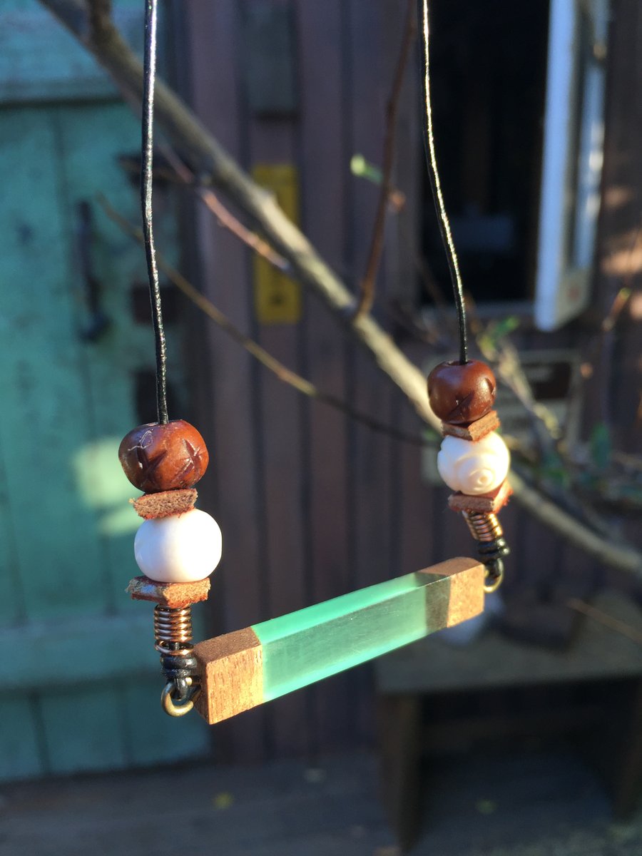 Image of Choker style necklace / resin and wood pendant